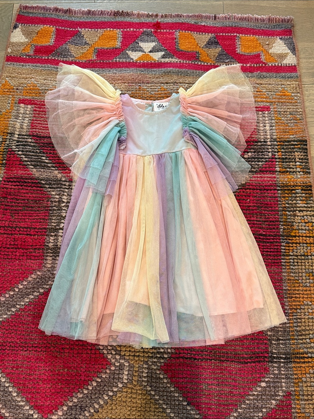 Lola + The Boys Pastel Rainbow Tulle Dress - Pink, Yellow, Blue, Purple, Green